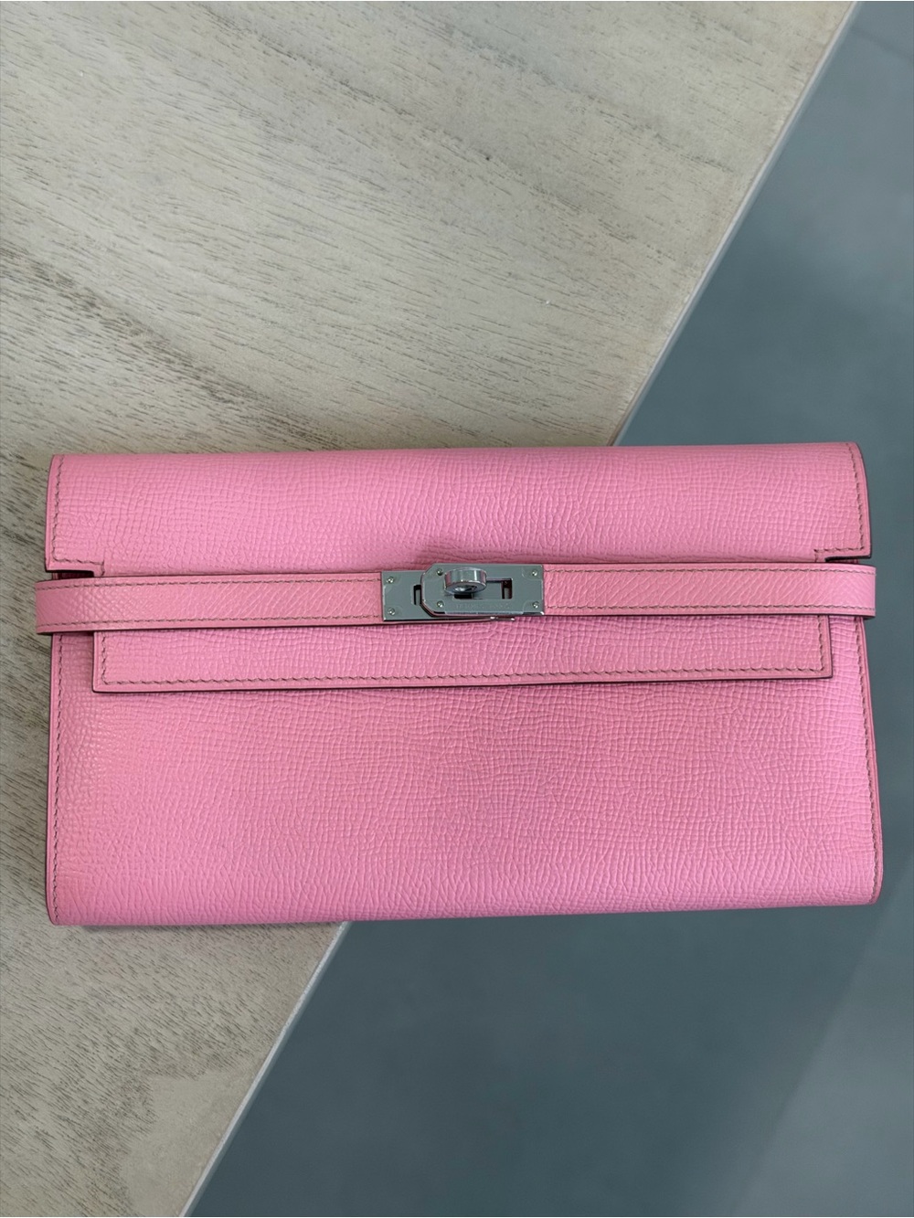 Hermes Rose Confetti Epsom Kelly Wallet with Palladium Hardware